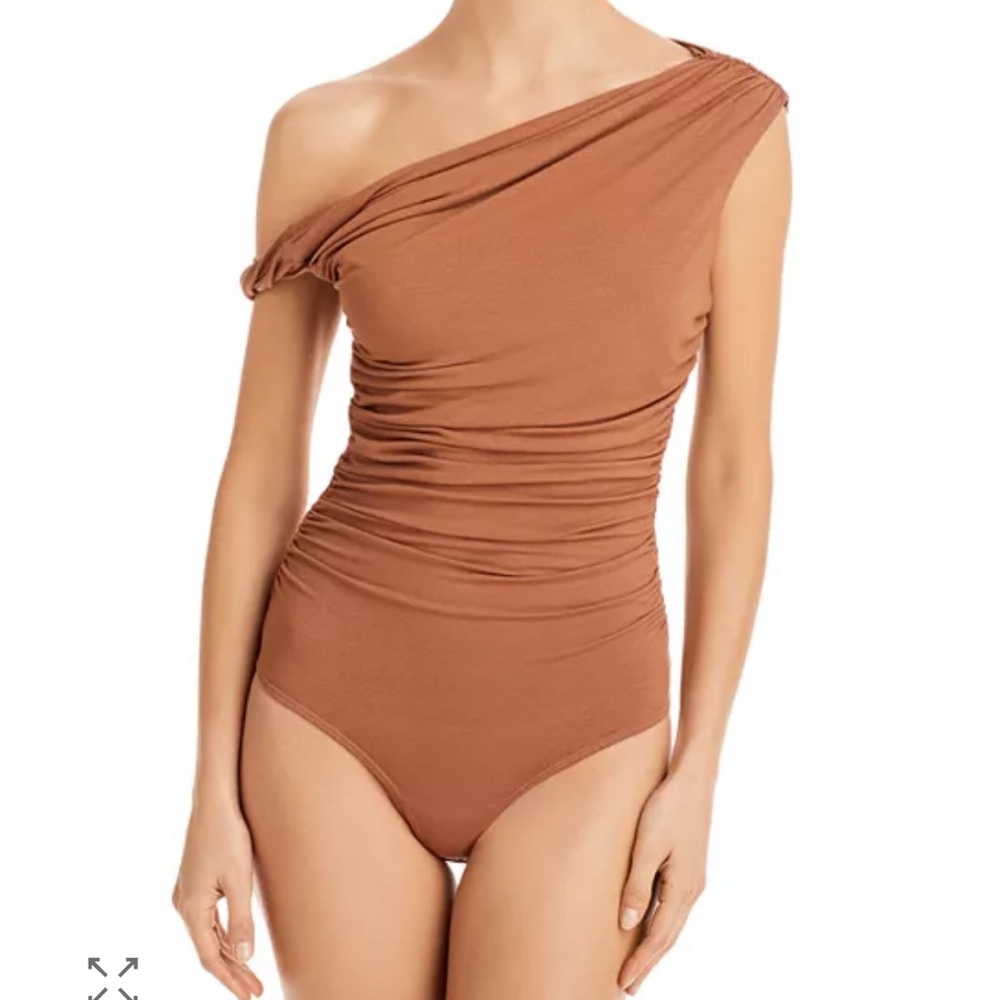 Agolde Hilma Twist Sleeve off shoulder Brown Bodysuit Small
